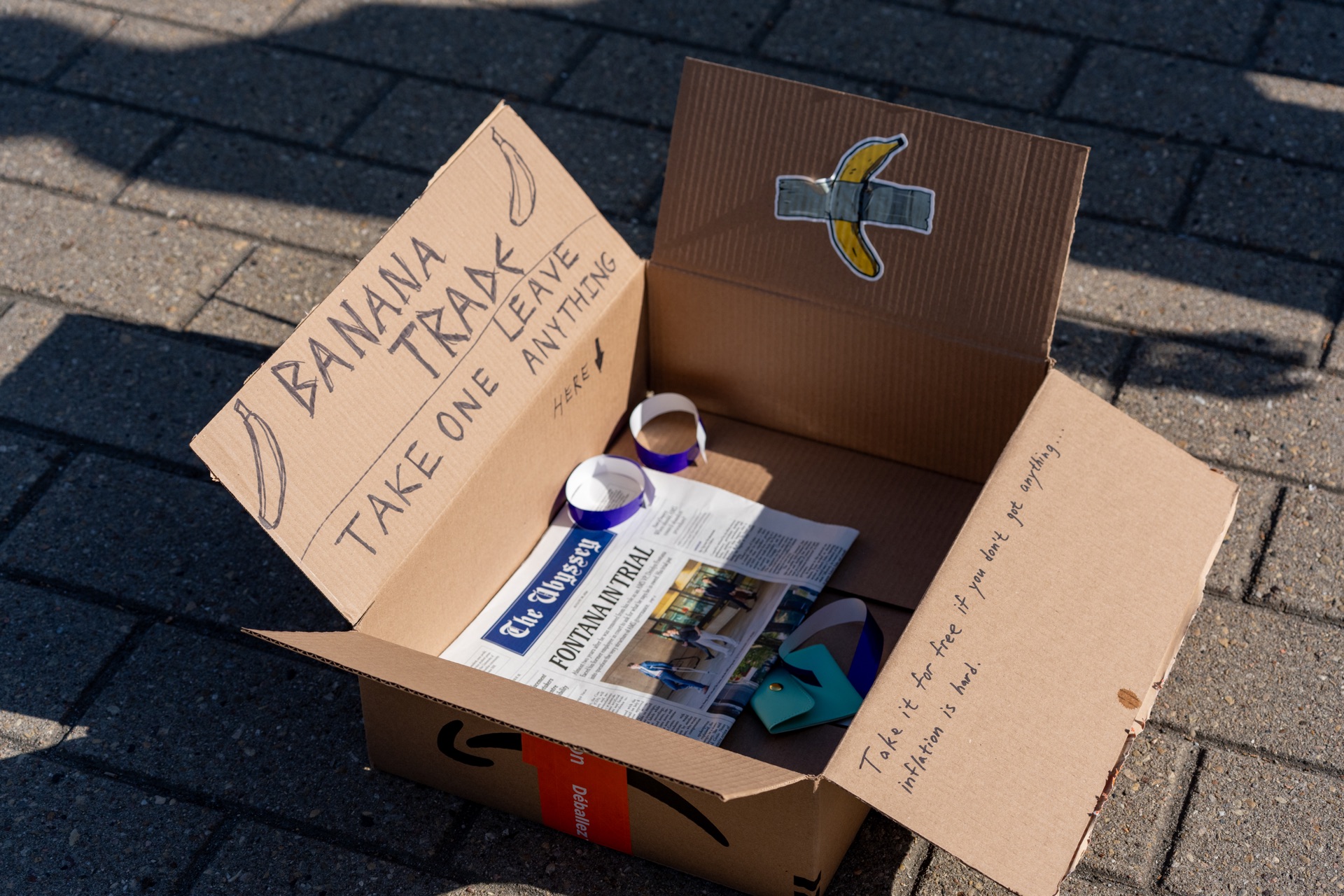 An angled view of the traded items inside the box